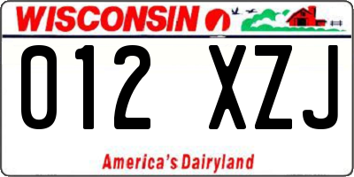 WI license plate 012XZJ