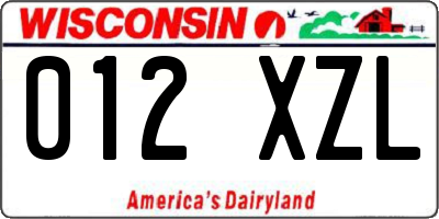 WI license plate 012XZL