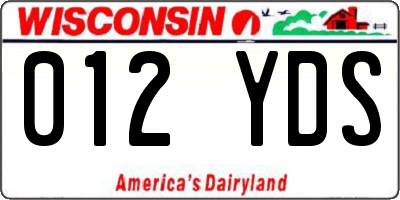 WI license plate 012YDS