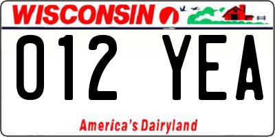 WI license plate 012YEA