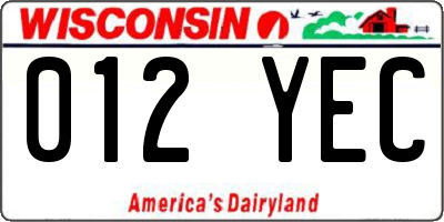 WI license plate 012YEC