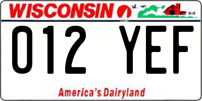 WI license plate 012YEF