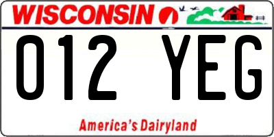 WI license plate 012YEG
