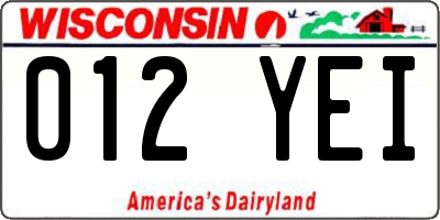 WI license plate 012YEI