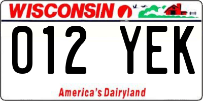 WI license plate 012YEK
