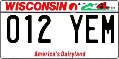 WI license plate 012YEM