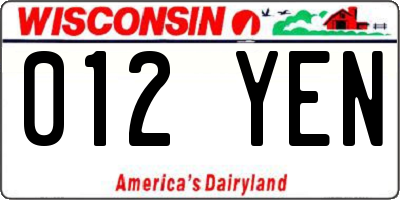 WI license plate 012YEN