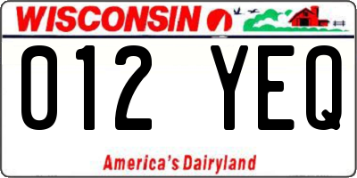 WI license plate 012YEQ