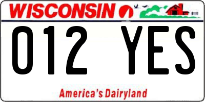 WI license plate 012YES