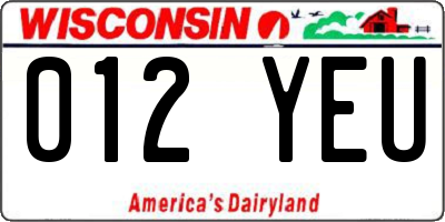 WI license plate 012YEU