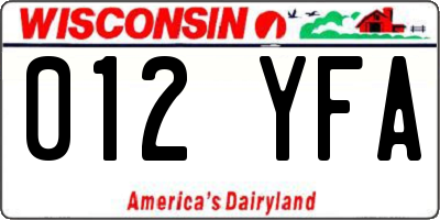 WI license plate 012YFA
