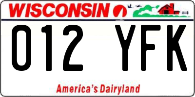 WI license plate 012YFK