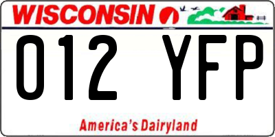 WI license plate 012YFP