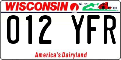 WI license plate 012YFR