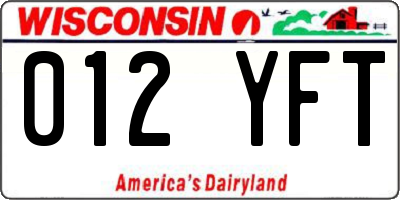 WI license plate 012YFT