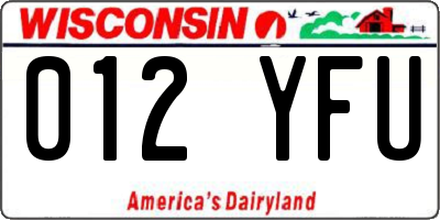 WI license plate 012YFU