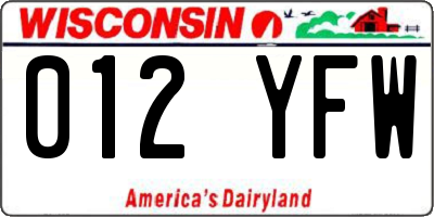 WI license plate 012YFW