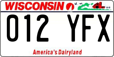 WI license plate 012YFX