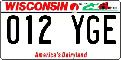 WI license plate 012YGE