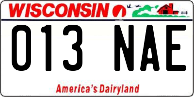 WI license plate 013NAE