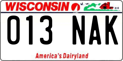 WI license plate 013NAK