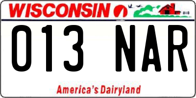 WI license plate 013NAR
