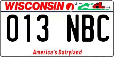 WI license plate 013NBC