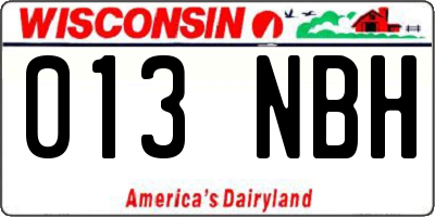 WI license plate 013NBH