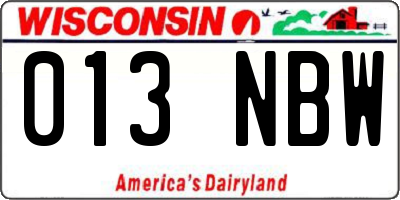 WI license plate 013NBW
