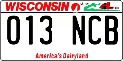 WI license plate 013NCB