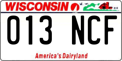 WI license plate 013NCF
