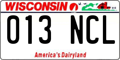 WI license plate 013NCL