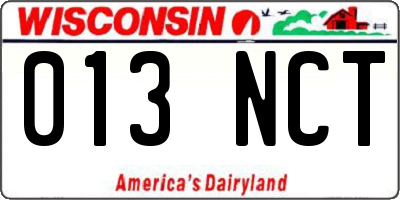 WI license plate 013NCT