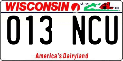 WI license plate 013NCU