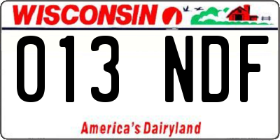 WI license plate 013NDF