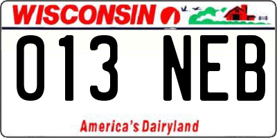WI license plate 013NEB