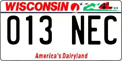 WI license plate 013NEC