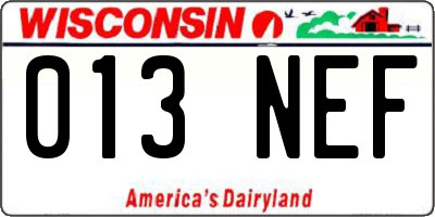 WI license plate 013NEF