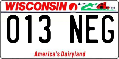 WI license plate 013NEG