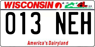 WI license plate 013NEH