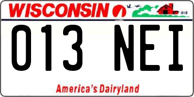 WI license plate 013NEI