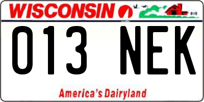 WI license plate 013NEK