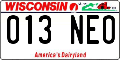 WI license plate 013NEO