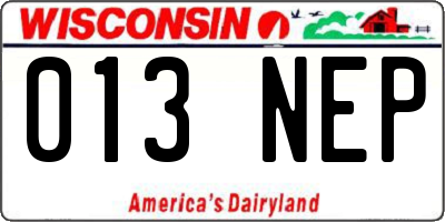 WI license plate 013NEP