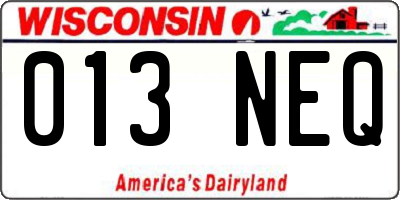 WI license plate 013NEQ