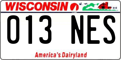 WI license plate 013NES