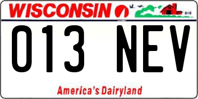 WI license plate 013NEV