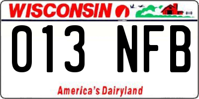WI license plate 013NFB