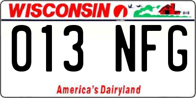 WI license plate 013NFG