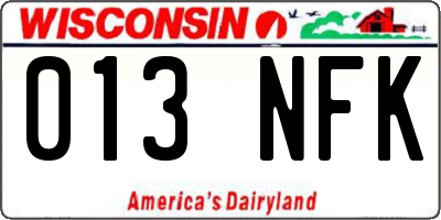 WI license plate 013NFK